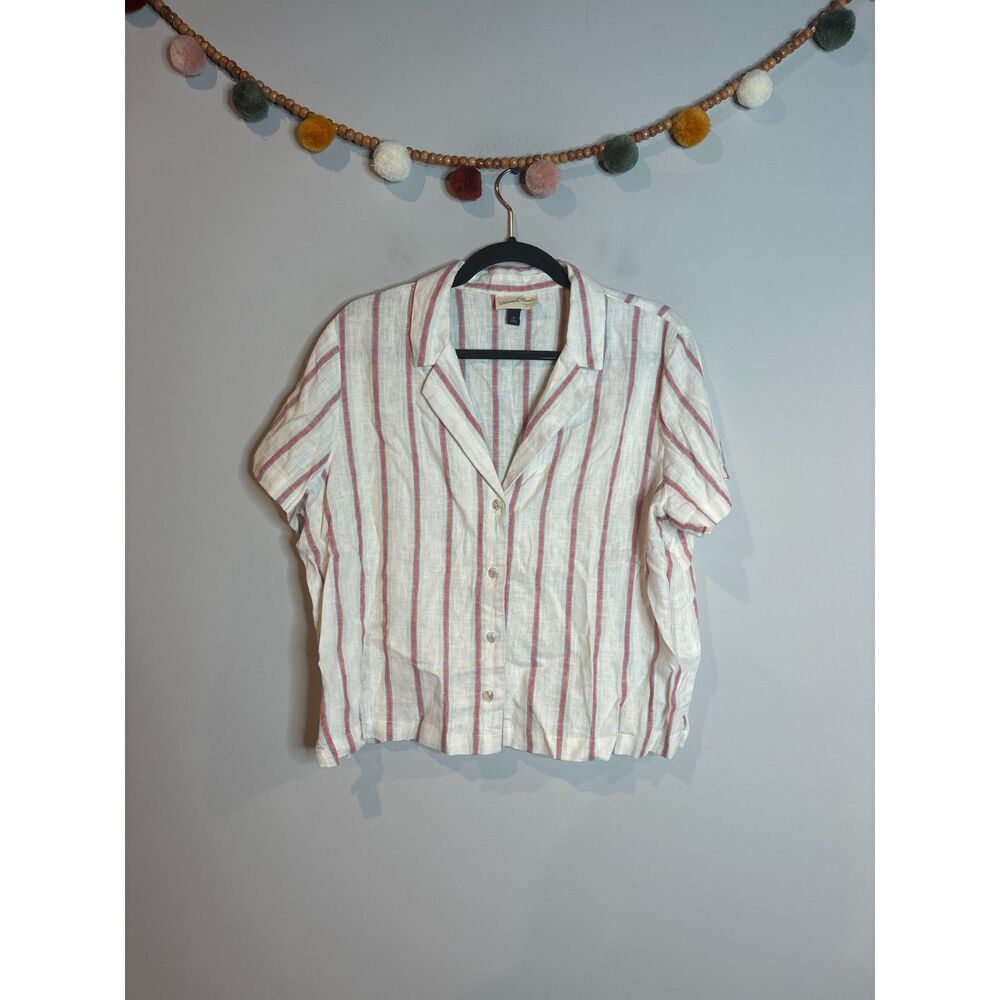 Universal Thread linen blend striped button down top
